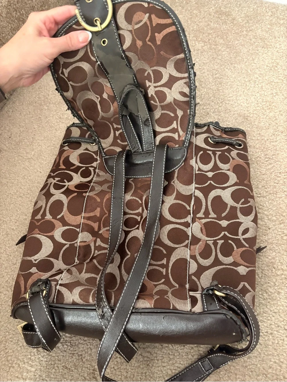 Coach Brown Signature Logo Backpack with Gold-Tone Buckle